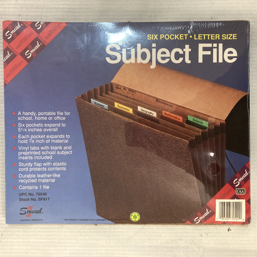 Smead Expandable File Folder Organizer 6 Pocket 70540 12" X 10" 1/5 Tab Cut 5.25 - Picture 2 of 2