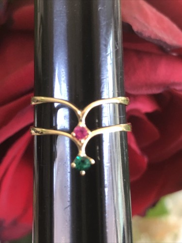 14KT YELLOW GOLD RINGS WITH RUBY EMERALD GENUINE GEMSTONES 2X2 mm SIZE 7.75 - Picture 2 of 21