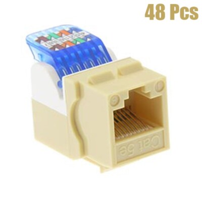 48Pcs Cat5E RJ45 8P8C Ethernet LAN Network Toolless Keystone Jack Snap-in Ivory