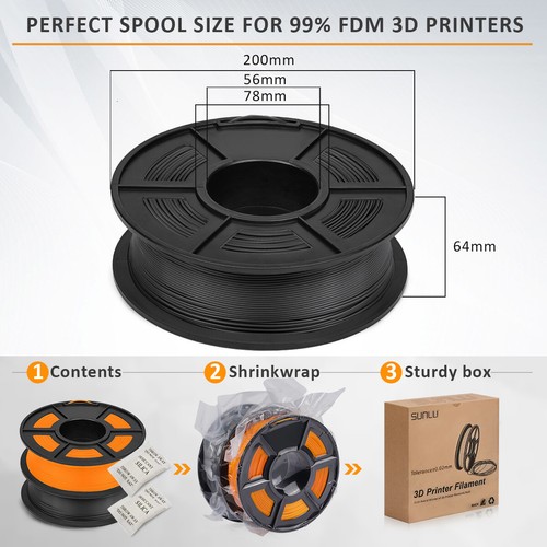 SUNLU 1,75MM PLA PLUS filamento 1KG/2,2LBS negro impresora 3D consumibles - Imagen 12 de 20