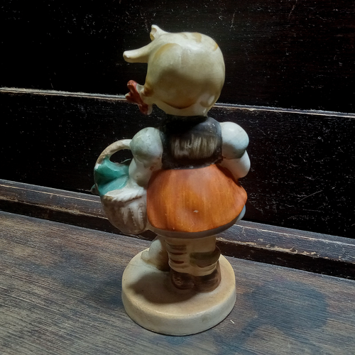 Child Flower Girl with Small Puppy Dog Antique Figure Mid-Century Japan Vintage - Picture 5 of 7
