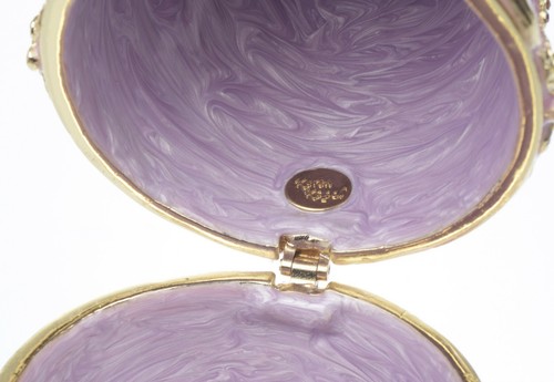 keren kopal Purple Egg & flowers vase Trinket Box with Austrian Crystals - Picture 7 of 7