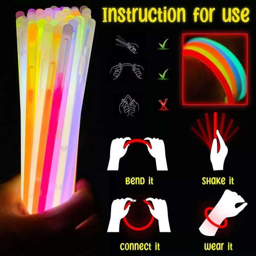 50 Pcs Glow Sticks Bracelets Glasses Plastic Rings Earrings Flash Kids Fun - Picture 12 of 13
