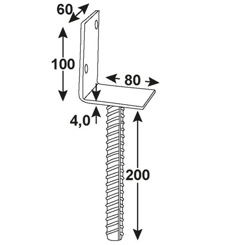 Pfostenträger 80 x 60 x 100 x 200 x 4 / Ø16 mm L-Form, Bohrung 11mm - Bild 2 von 3