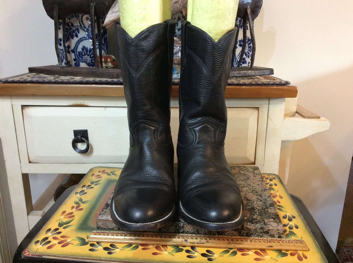 Dos De Oro  Cowboy Black Cowhide‎ Leather Boots, men\'s Dos De Oro Black Leather Cowhide Western Cowboy Boots Mens  main image 2