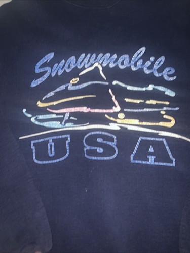 VTG Snowmobile Sweatshirt Mens XL Black Fleece Crew Neck Snowmobile USA 90s - Picture 2 of 13