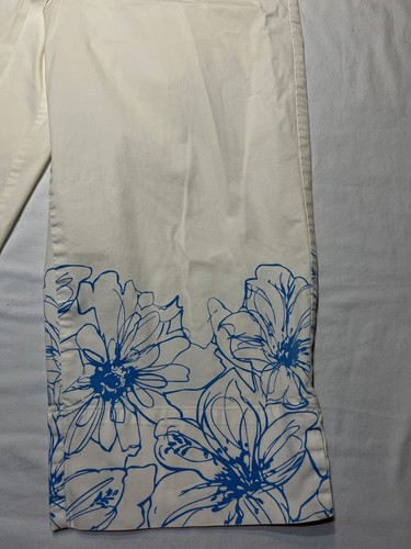 Evan Picone Women's White Stretch Casual Pants Cotton Blend Size 14 Floral - Picture 2 of 5