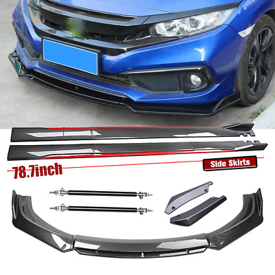 For Honda Civic Si Coupe Sedan 3PCS Front Rear Bumper Lip+78.7''Side Skirt Body