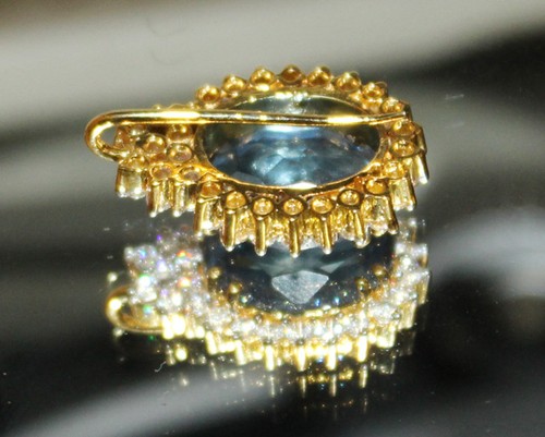 1.04ct Diamante Redondo Natural 14K Zafiro Oro Amarillo Boda Broche - Imagen 5 de 9