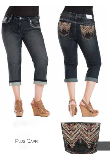 Pantalones de mezclilla Grace in LA P-Capri elásticos cortos para mujer talla 17 35x21 azteca - Imagen 1 de 6