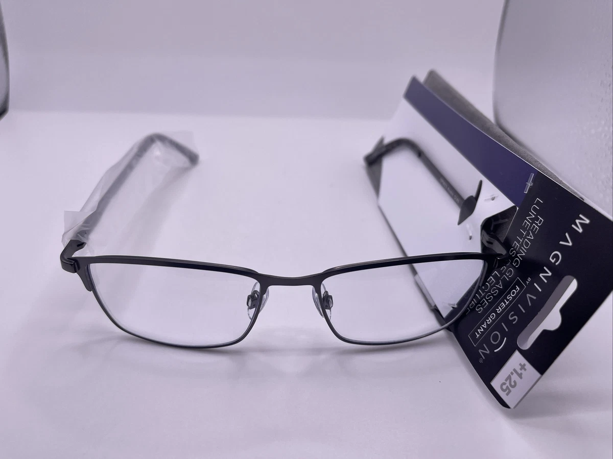 FOSTER GRANT MAGNIVISION Austin Mens Reading Glasses Gun Metal w case 1.25 New