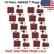 10 Pairs T Plug Male & Female Connectors Deans Style For RC LiPo Battery