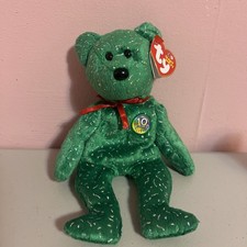 Ty Beanie Baby - DECADE the Bear Green & Silver Flecks 8.5” Plush Stuffed Toy