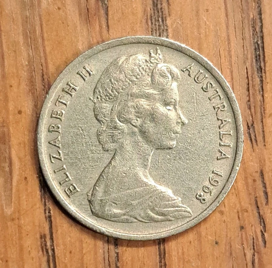 1968 Australia 5 Cents Queen Elizabeth II, Ant Eater (Animal) 2.83