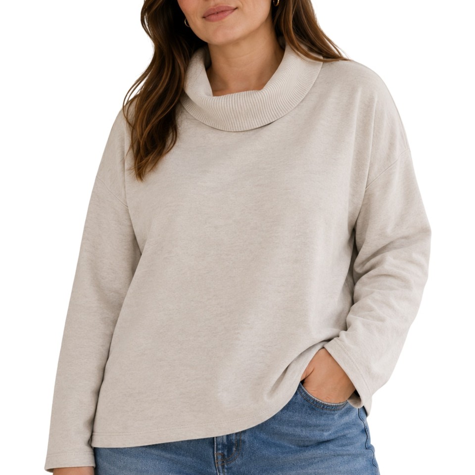Seed Heritage Sweatshirt Jumper Size L Cream Cotton Roll Neck Oversized