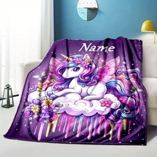 Customized name printed blanket unicorn blanket personalized soft warm blanket