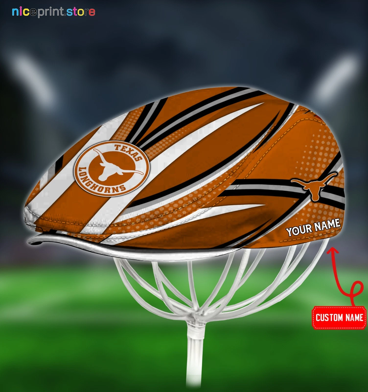 Texas Team Longhorns Jeff Cap Driving Cap Golf Cap Flat Cap Newsboy Cap