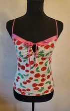 Victoria s Secret Vintage Y2K PINK Cherry Print Tank/Cami w/Satin Keyhole Tie S