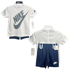 Nike Boys Dri-FIT Athletic T-Shirt  Shorts Outfit Set Size 4 Navy Blue White
