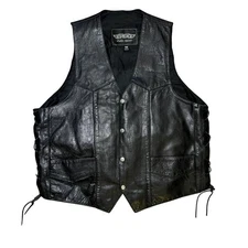 Unik Leather Apparels Mens Black Motorcycle Vest Laced Sides Size 46 Biker Moto
