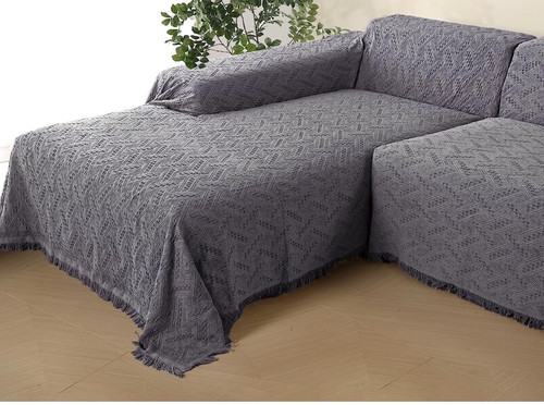 Geometrical Jacquard Throw Cover Blanket For Couch/Sofa 71”x134” Washable - Gray