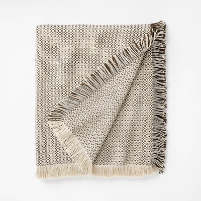 Threshold Studio McGee Woven Textural Fringe Throw Blanket Cream-Brown #8566