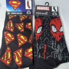 NEW DC Superman Unisex And Marvel Spiderman Crew Socks Size 9-13