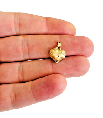 Echt 14K Gelbgold gepufftes Herz Anhänger - 16mmx11mm Diamantschliff 3D Herz - K2502