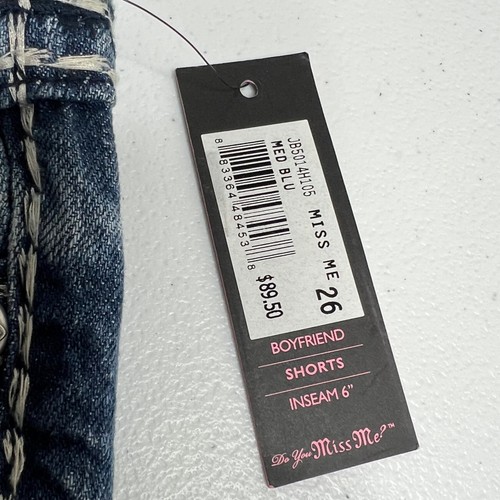 Pantalones Cortos de Jean Miss Me Boyfriend Para Mujer 26 Azul Denim Estrás Desgastados Puños - Imagen 9 de 18