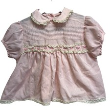 Vintage 70s Her Majesty Pink Smocked Lace Dress T-3 Toddler READ measurements