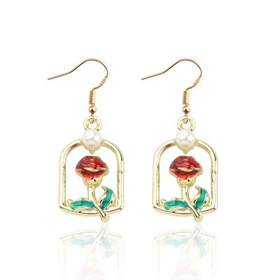 Fairy Tales Inspired Rosee In Glass Earrings Princess Jewelry Roses Flowers Char