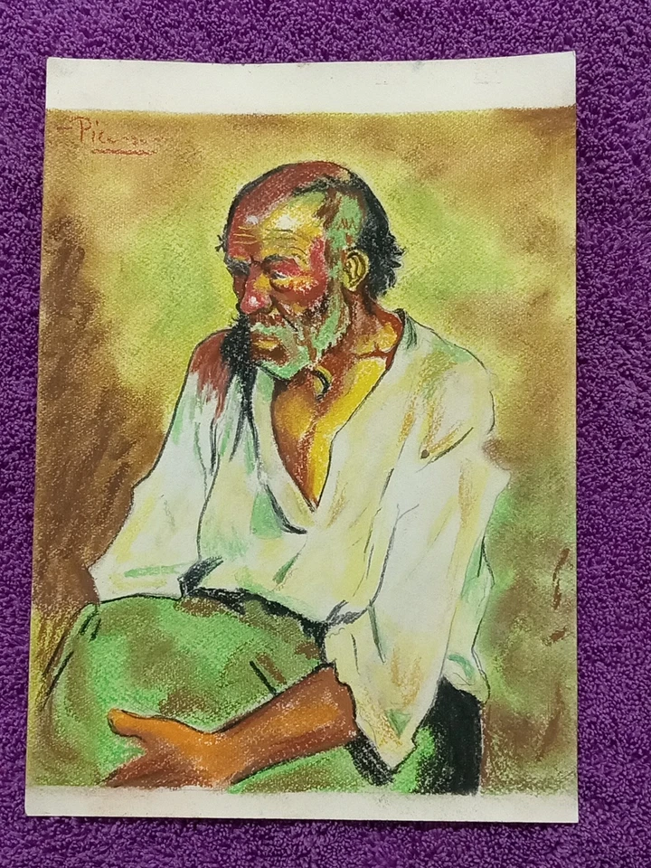 PABLO PICASSO 纸上绘画(手工制作)签名和盖章混合媒体。 — 第 2/4 张图片