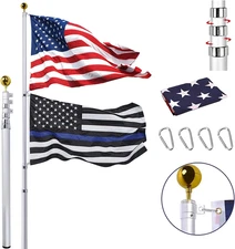 30FT Telescopic Flag Pole Kit, Extra Thick Heavy Duty 14 Gauge Aluminum Telescop