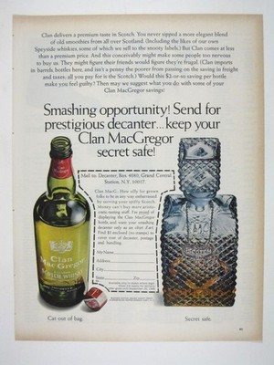 Print Ad Clan MacGregor Scotch Whisky Decanter Safe 1966 Scotch Advertisement