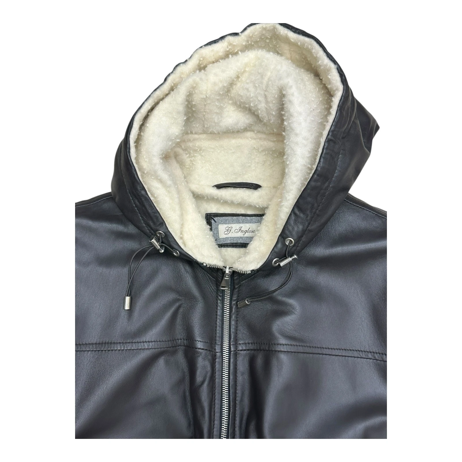 G. Inglese Italian Leather Jacket - Handmade Bomber - Dark Blue - Size 50 image 3