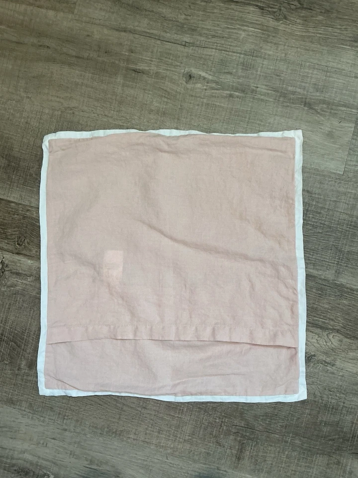 Funda de almohada Pottery Barn belga lino contraste/falsa rosa suave 18x18 Foto 3 de 4