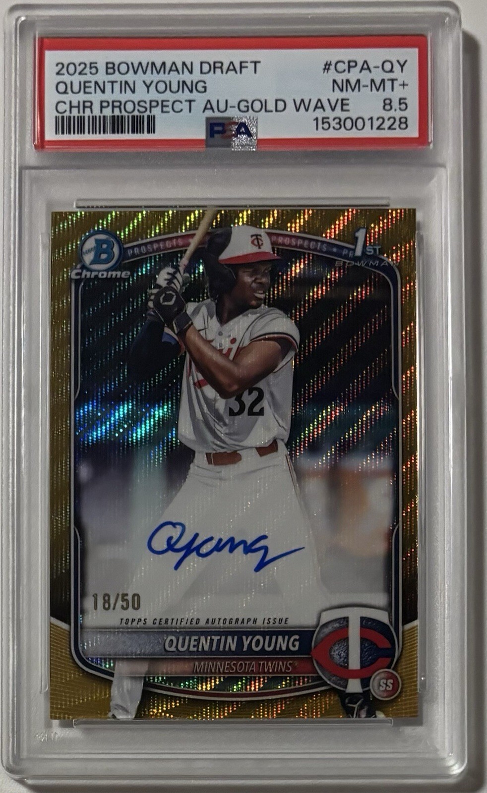 Quentin Young 2025 1st Bowman Draft Auto Gold Wave Refractor /50 PSA 8.5 #CPA-QY