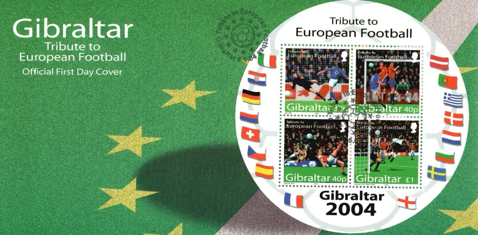 Gibraltar 2004 Tribute to European Football MS & Stamps First Day Cover FDC £1.5 - Image 2 of 4