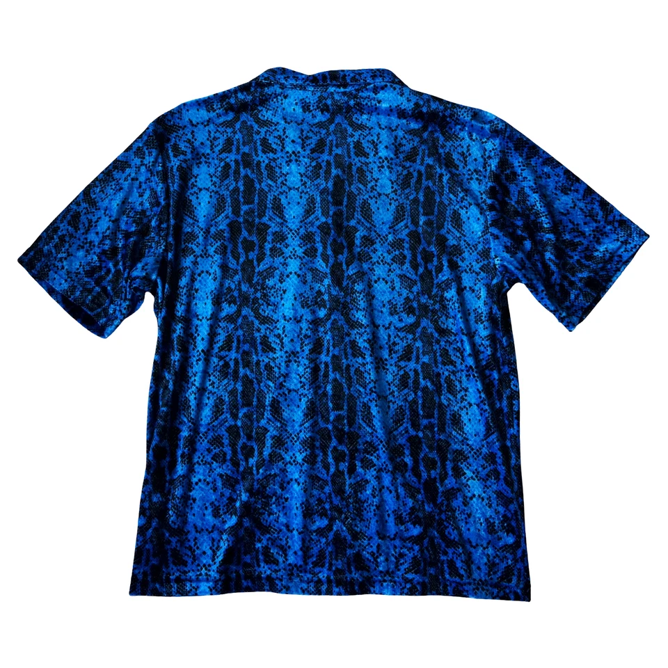 Vintage Snake Print Shirt Mens XL Blue Velvet Rave y2k 90s Club Wear Camp Velour - Image 2 of 4
