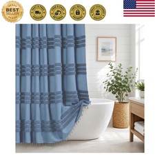 Inhousolu Extra Long Woven Fabric Shower Curtain, 256GSM, Boho Tufted Texture...
