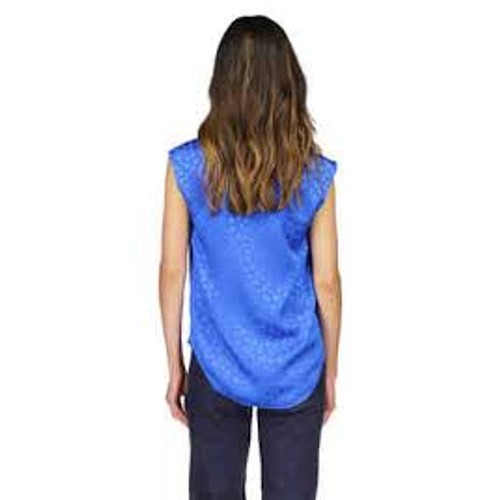 Michael Michael Kors Fleur Jacquard Top Kurzarm Griechisch Blau Größe XL Neu mit Etikett - Bild 2 von 11
