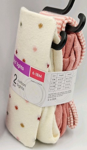 Lot Of 4 New Packs Of 2 Footed Tights Each Girls 6-18 Months Pink Mauve Dots - Picture 3 of 6