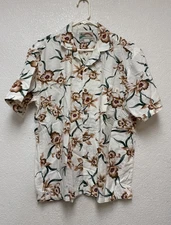 VTG Paradise Found Men’s Hawaiian Orchid White Button Up Shirt Tropical Sz L