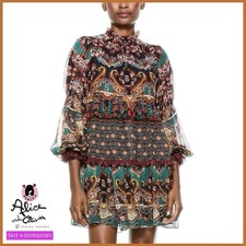 Alice + Olivia Marella Floral Flared Mini Boho Dress Sz 2