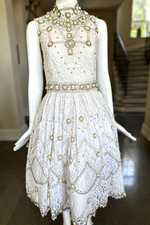 Alice and Olivia Jewel Embellished Ivory Lace Dress NWT $1898
