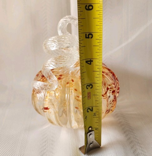 Orange Speckled & Clear Hand Blown Pumpkin Glass Spiral Stem - Picture 10 of 11