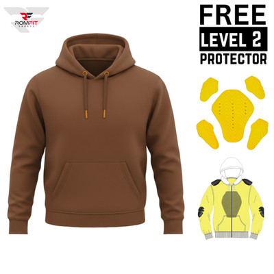 Men Brown Motorcycle Aramid Hoodie Pullover CE Level 2 Armor Lined Hoodie Armore