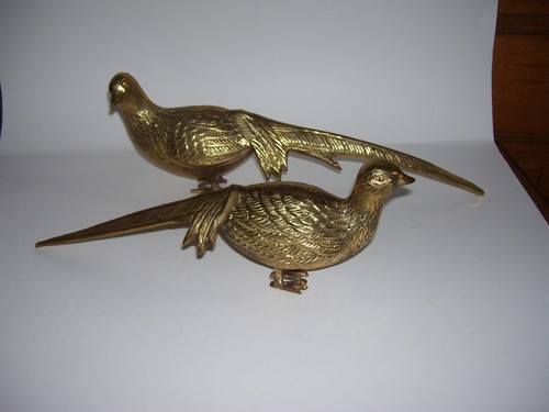 Vtg Brass Pair of Pheasant Birds Male & Female Figurines Hollywood Regency Style - Picture 4 of 7