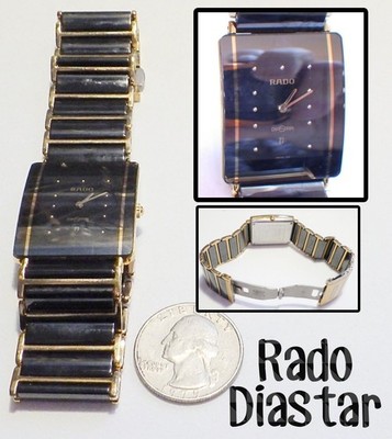 RADO DIASTAR Swiss Date Ceramic Black/Gold Quartz Unisex Luxury Watch, 6 Jewels