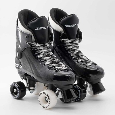 Ventro Pro Turbo Quad Rollschuhe, Turbo 33 Style - Schwarz/Weiß Achterbahn Rollen